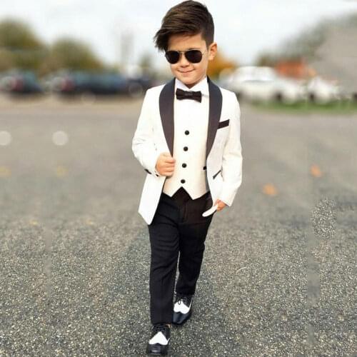 Tailored Ivory Baby Boys Suits Costume for Boy 2019 Kids Blazer Boy Suit Black Shawl Lapel Formal Wedding Wear Children Clothing