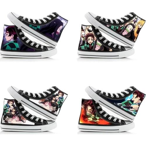 Demon Slayer Print Canvas Shoes Velvet Japanese Anime Student Men and Women Unisex Casual Shoe Lovers Couples Shoes