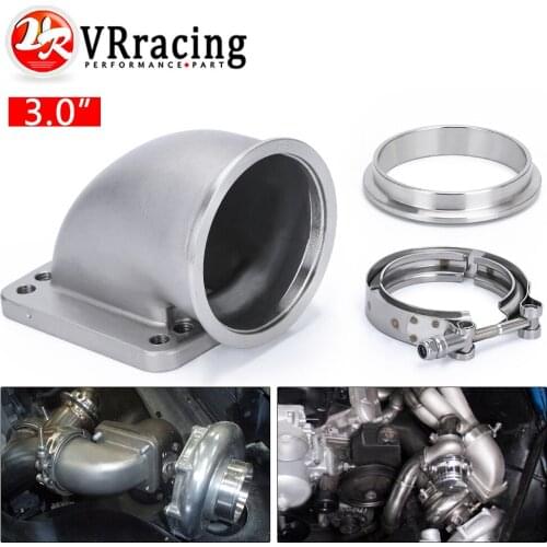 VR - 3.0" Vband 90 Degree Cast Turbo Elbow Adapter Flange 304 Stainless Steel + Clamp For T3 T4 Turbocharger VR-TEA30+TPJ30