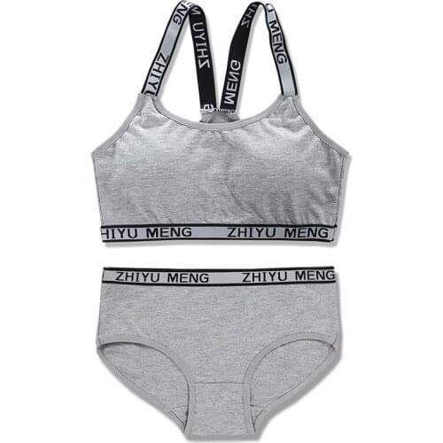 New Listing Teenage Girl Bra Set Breathable Teen Girl Bra Panties Cotton Puberty Students Underpants Letter Girls Underwear Sets