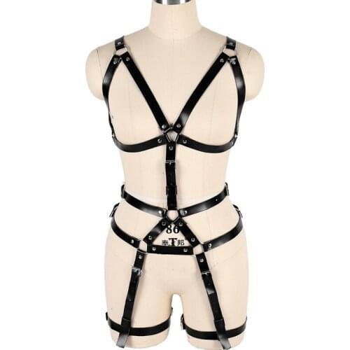 Leather Lingerie Harness Set Fashion Women Body Bondage Straps Goth Punk Cage Underwear Garter Belt Fetish Pole Dance Clothing