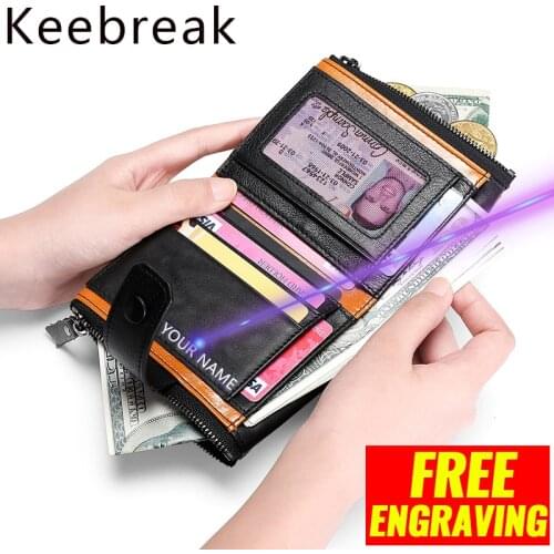 Rfid 100% Cow Genuine Leather Wallet Men Fashion Card Bifold Wallets Male Short Purse Small Vallet Money Bag Engraving Wellet