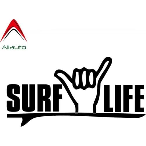 Aliauto Creative Funny Car Sticker I Love Surfing Decal Vinyl Window Decoration Accessories Motorcycle Black/silver,17cm*8cm