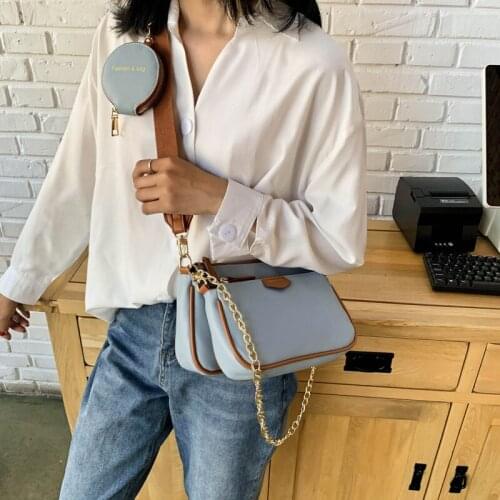Fashion Chain Ladies Shoulder Bag Luxury Pu Leather Messenger Bag Wide Shoulder Strap Messenger Bag Small Wallet 3 Bag Set