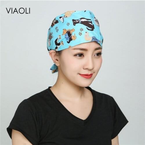 Fashion floral cotton animal Cartoon print hats adjustable Scrubs hat beauty salon nursing cap laboratory pet shop fashion Scrub