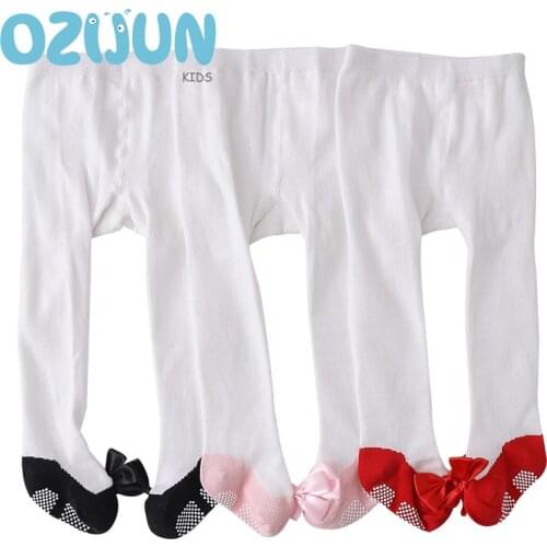 Fashion Baby Girls anti-slip tights knit cotton children pantyhose kids with bow newborn stockings 0-3 Years