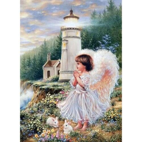 DIY Digital Painting By Numbers Package Girl and tower oil painting mural Kits Coloring Wall Art Picture Gift frameless