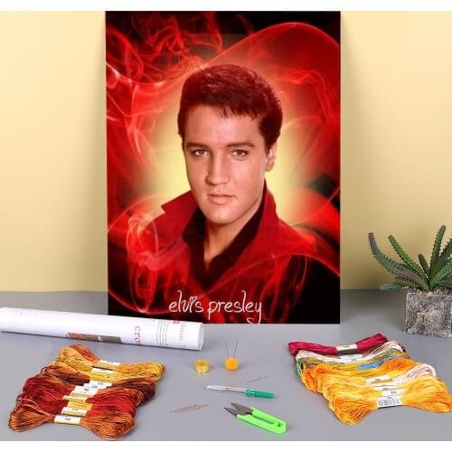 Elvis Presley Printed 11CT Cross-Stitch Complete Kit DIY Embroidery DMC Threads Needlework Handmade Handiwork Sewing Sales