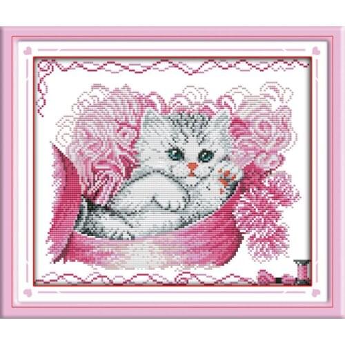 Joy Sunday Kitten And Wool Cross Stitch Kits Chinese Counted Printed Pattern 11&14CT Embroidery Needlework Sets Decor Baby Room