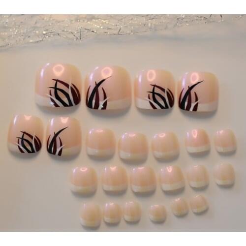 Press On Toenails Natural French Tip False Acrylic Toe Nails Short Round Faux Ongles Pieds Artificial Full Cover Foot Nail