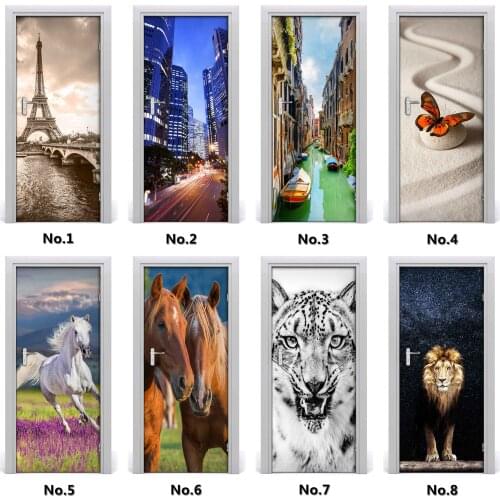 Custom Size 3d Door Stickers For Living Room Horse Lion Butterfly Self Adhesive Wallpaper Waterproof Renovation Mural Decals