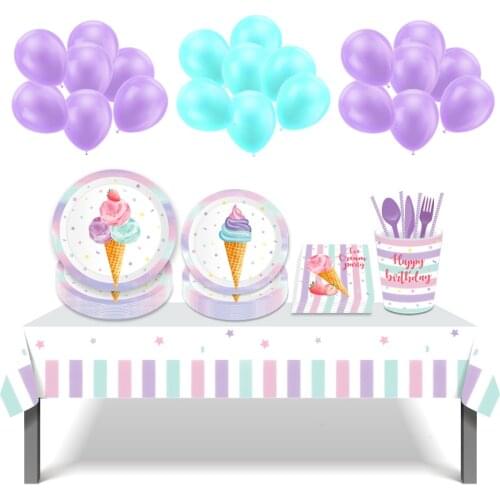 8 Guests Disposable Tableware Sets Summer DIY Ice Cream Theme Birthday Party Baby Shower Party Decorations