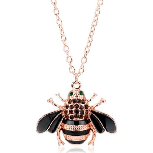 Cute Bee Shape Enamel Necklace Exquisite Insect Metal Enamel Pendant Rhinestone Jewelry Creative Gifts For Female