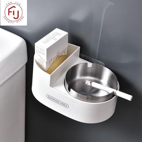 Ash Tray With Cover Toilet Creative Wall-mounted Non-perforated Stainless Steel Ashtray Bathroom Hanging Rack