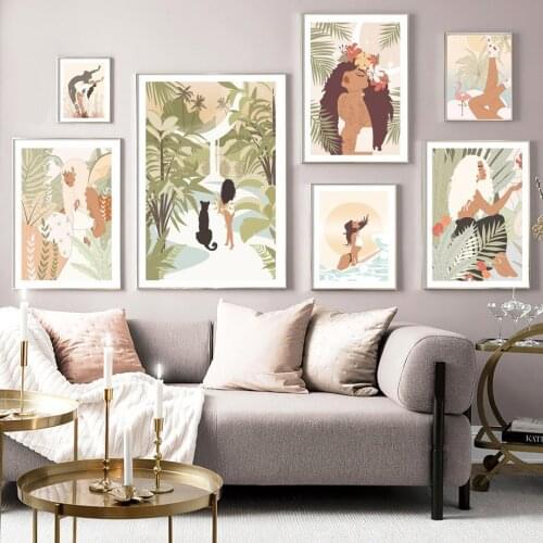 Boho Woman Cactus Flamingo Tropical Beach Wall Art Canvas Painting Nordic Posters And Prints Wall Pictures For Living Room Decor