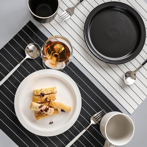 PVC black and white striped non-slip heat insulation pad coffee tea coaster table mat home hotel restaurant kitchen placemat
