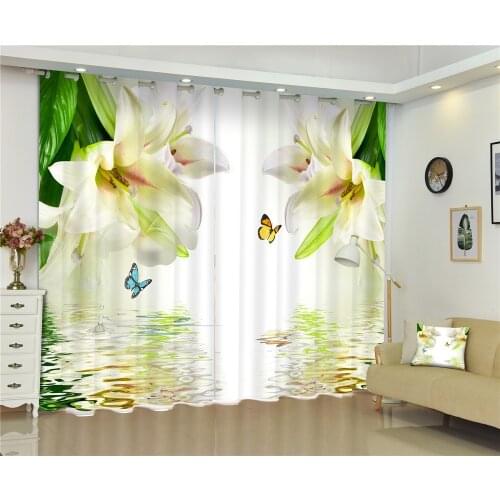 Flowers print Luxury Blackout 3D Window Curtains For Living Room Bedroom white flower lily curtains for girls room