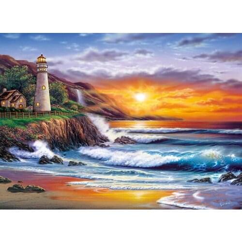 SDOYUNO Frame Lighthouse DIY Painting By Numbers Landscape Acryli Paint Picture By Numbers Wall Art Decors Handpainted Gift