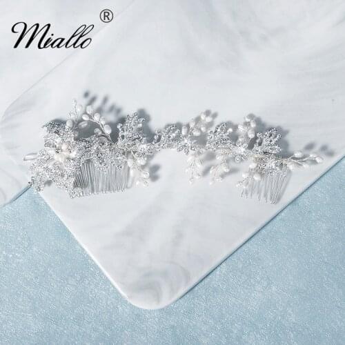 Miallo Pearl Bridal Wedding Hair Accessories Rhinestone Flower Hair Comb Clips for Women Silver Color Bride Headpiece Jewelry