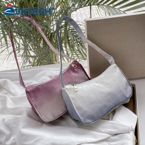 Vintage Women PU Leather Gradient Color Shoulder Underarm Bag Casual Ladies Stone Pattern Small Handbags Purse