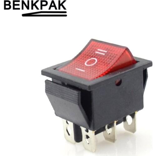 10pcs 6 Pins Rocker Switch Power Switch 3 Position ON-OFF-ON With Light 220V