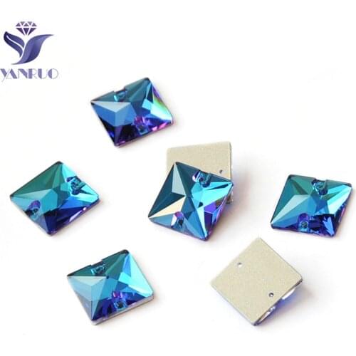 YANRUO 3240 Square Blue Zircon Sewing Glass Sewn Rhinestones Stones Flat Back Gems DIY Craft Rhinestone Stones For Dress