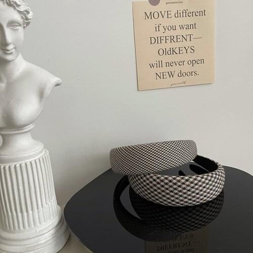 Retro wild houndstooth hair band female thick press hair simple hairpin headband net celebrity ins sponge heightened wide side