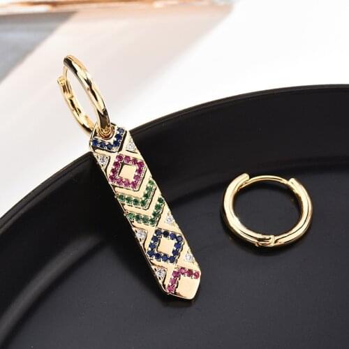 Retro Fashion Design Earrings Micro-inlaid Zircon Asymmetric Colorful Geometric Earrings Women Fall Earrings 2020 Fall Winter