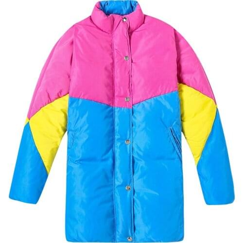 Mid-Length down Jacket Womens Winter 2020 New Style Loose Color Matching Thick Warm Coat Autumn Winter Fashion Overcoat Outwear