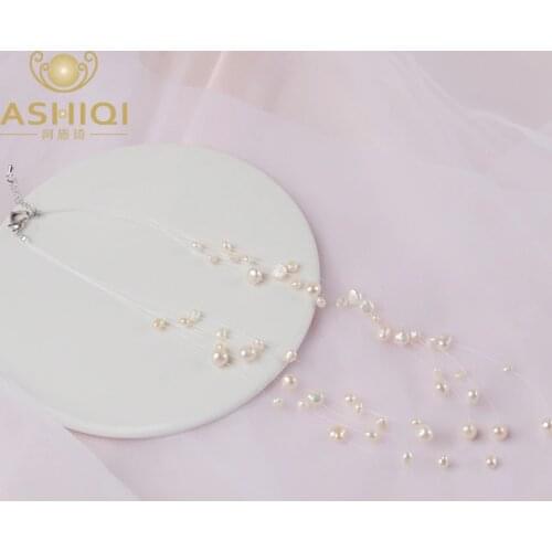 ASHIQI Natural Freshwater Baroque Pearl Layered Necklace Women 4-8mm 5 Rows Bohemia Handmade Jewelry Fashion