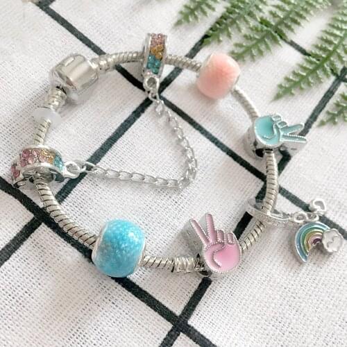 ZKCEENIER Fashion Plated Sliver Brand Charm Bracelet Rainbow Beads Bracelet for Women Jewelry Bracelet Wholesale Gifts