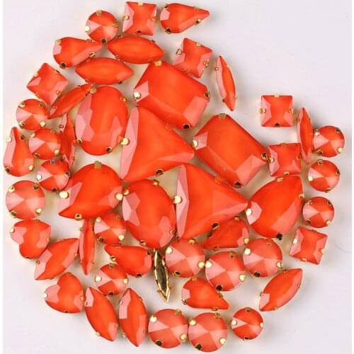Gold claw settings 50pcs/bag shapes mix jelly candy Orange glass crystal sew on rhinestone wedding dress shoes bags diy