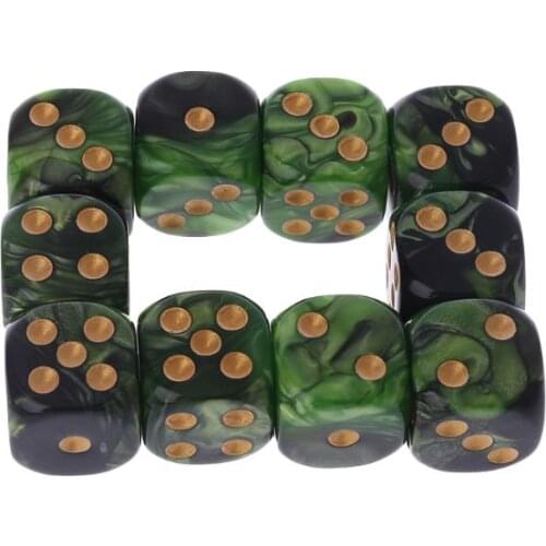 10 Pcs 16mm Resin Dice D6 Black Green Gold Points Round Edges KTV Bar Nightclub Entertainment Tools Adult Toys