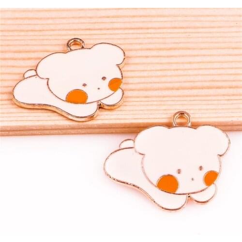10pcs/lot 26*20mm Alloy Enamel Drop Oil Cute bear animals golden Pendant Findings Charms for DIY Necklace Accessories Making