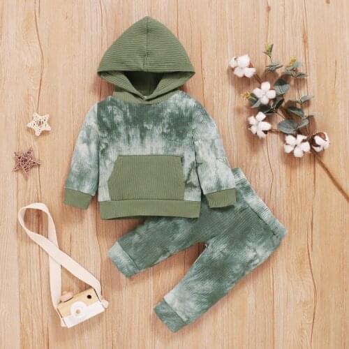 2pcs/set Autumn Baby Boy Tie Dye Printed Long Sleeve Hoodie Sweatshirt Blouse Tops+Pants Toddler Costume Set