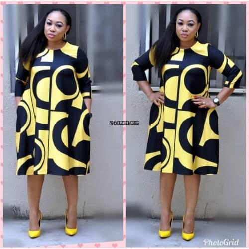 2021 new African womens dress digital print round collar basic a-line sleeve dress