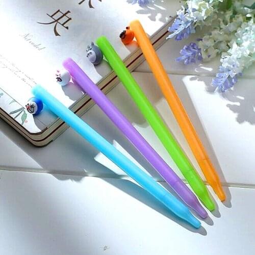 4pc Super cute Marine Corps full syringe gel pen Side 3D animal head solid color stick gel pen with cap
