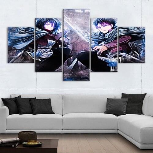 Home Decorative Canvas Attack on Titan Girl Boy HD Prints Paintings Blue 5pcs Modular Pictures Wall Art Poster Artwork No Framed