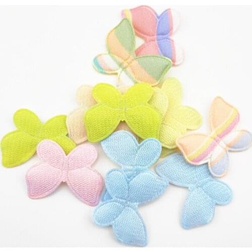 50Pcs/LOT 3.2*2.5CM Fabric Stripe Butterfly Padded Appliques For DIY Hat Clothes Leggings Sewing Supplies Headwear Decor Patches