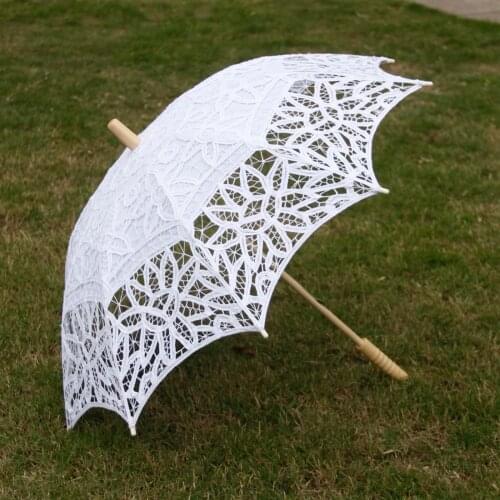 White Lace Umbrella Wedding Party Bridal Flower Girls Ladies Parasol Wood