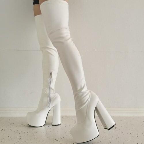 Women Crotch Platform Boots Thigh High Purple Tenis Feminino Thick Heels Man Female Ladies Shoes Botas Large Size 12 13 44 50