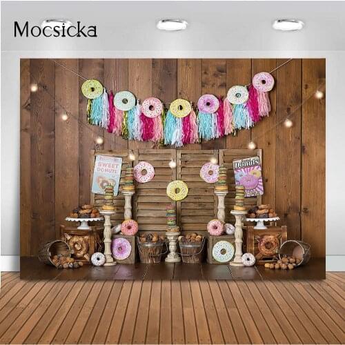 Girls Donut Birthday Backdrop for Photography Newborn Kids Portrait Background for Photo Studio Cake Smash Photographic Props