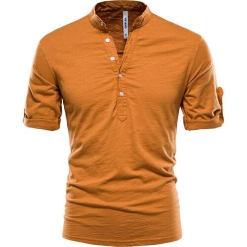 Summer Solid Medium Sleeve Mens T-shirt Casual T-shirt V-neck Button Pullover T-shirt Mens Slim Fit (european)