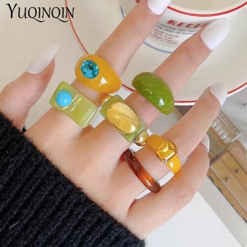Geometric Colorful Punk Finger Rings for Teen Girls Ladies Resin Minimalist Engagement Womens rings Big Large Vintage Rings