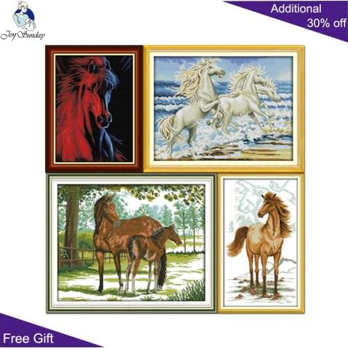 Joy Sunday Horse Home Decor D618(10)D766D842D904 Bring Success Ice And Fire Horse By The Sea Mother and Cub Cross Stitch Kits