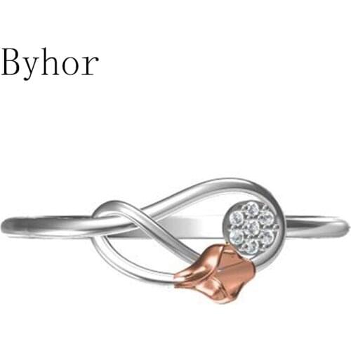 Byhor Solid 14K White+Rose Gold 0.029ct H/SI Natural Diamonds ring Women Lotus Fine Jewelry Trendy Wedding Band кольцo кольцa