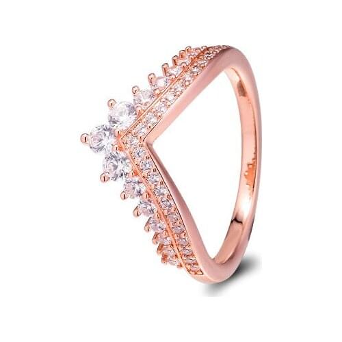Princess Wish Crown Rose Golden Rings for Women Clear CZ Shine Jewelry Stackable Ring Girl Jewelry Accessories 2019 New Arrival