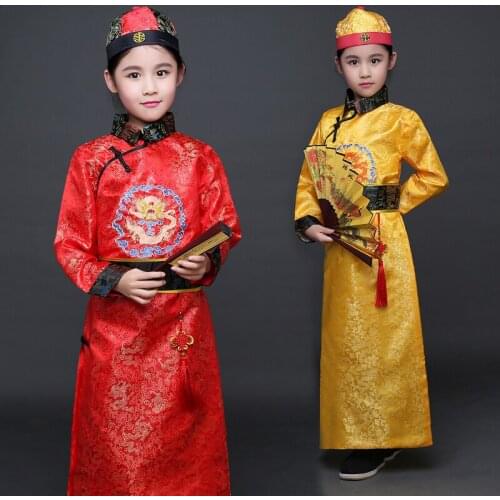 The Qing Dynasty Costume Boy Child Chinese Hanfu Prince Gown Robe with Hat Embroidered Dragon Chinese Traditional Costume 18