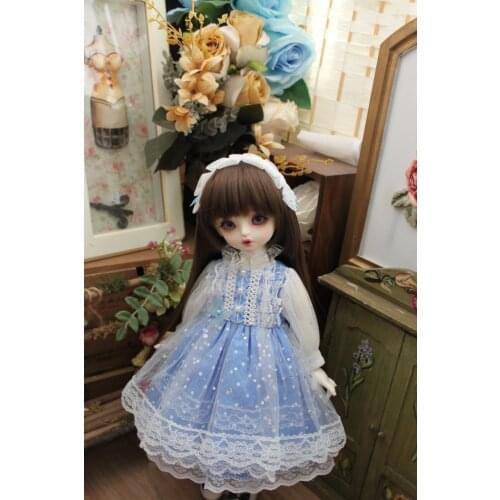 BJD doll dress is suitable for 1/31/41/6 giant baby MSD size fashion sky blue star River dress skirt + simple headpiece suit