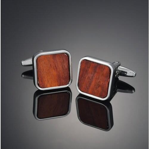 Square wooden Cufflinks for high-end mens French business cuffs, solid wood pattern, French sleeve nails customization
